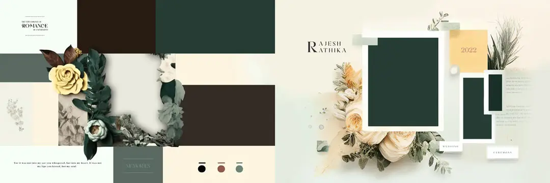 Dark theme oil paint wedding album psd 2023