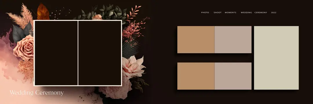 Dark theme oil paint wedding album psd 2023